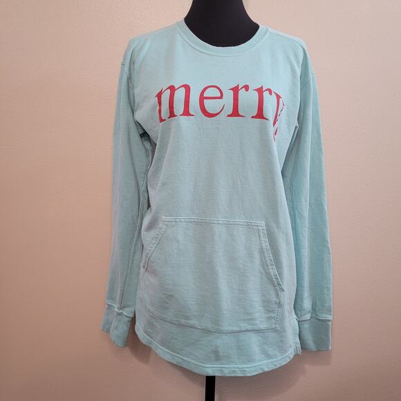 Comfort Colors Women's Long Sleeve "Merry" Lightweight Sweatshirt Pocket Small - Picture 1 of 10